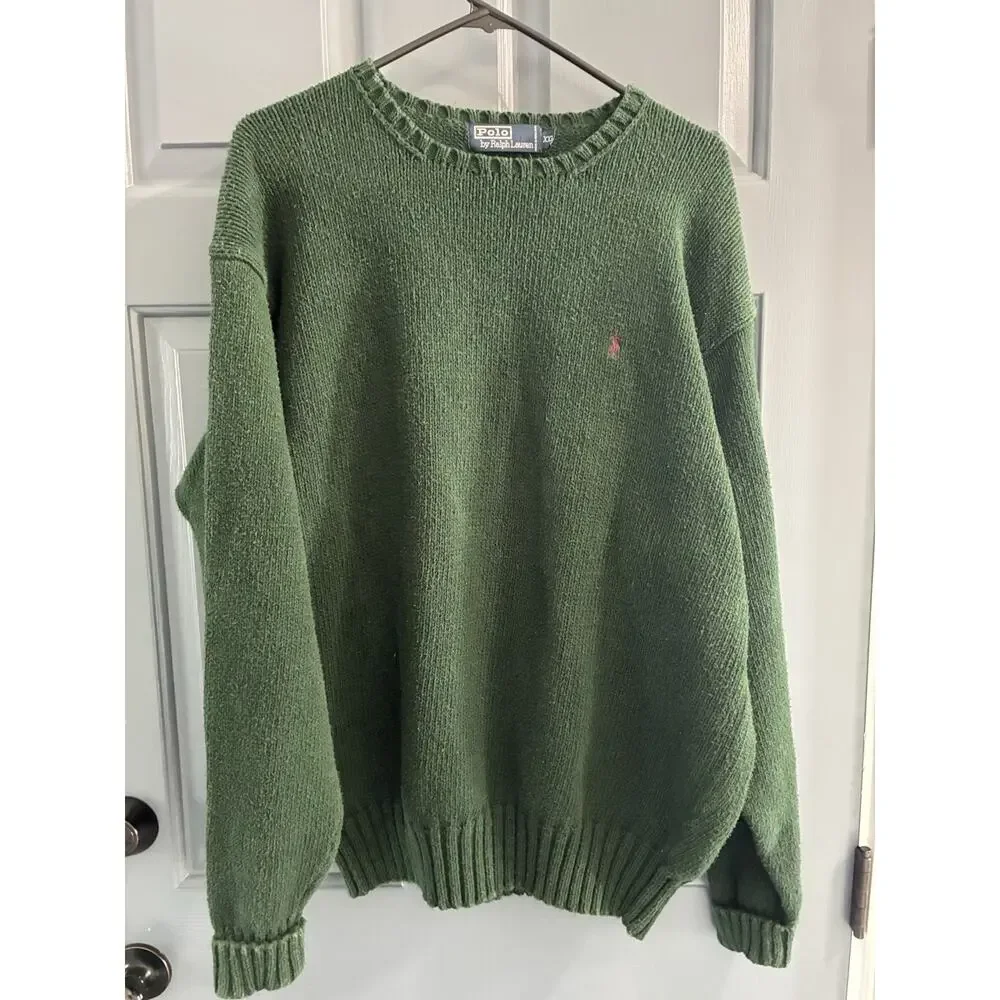 Vtg Ralph Lauren Polo Crew Neck Sweaters Red Stripped and Green Lot Of 2 Sz XXL - Picture 5 of 13